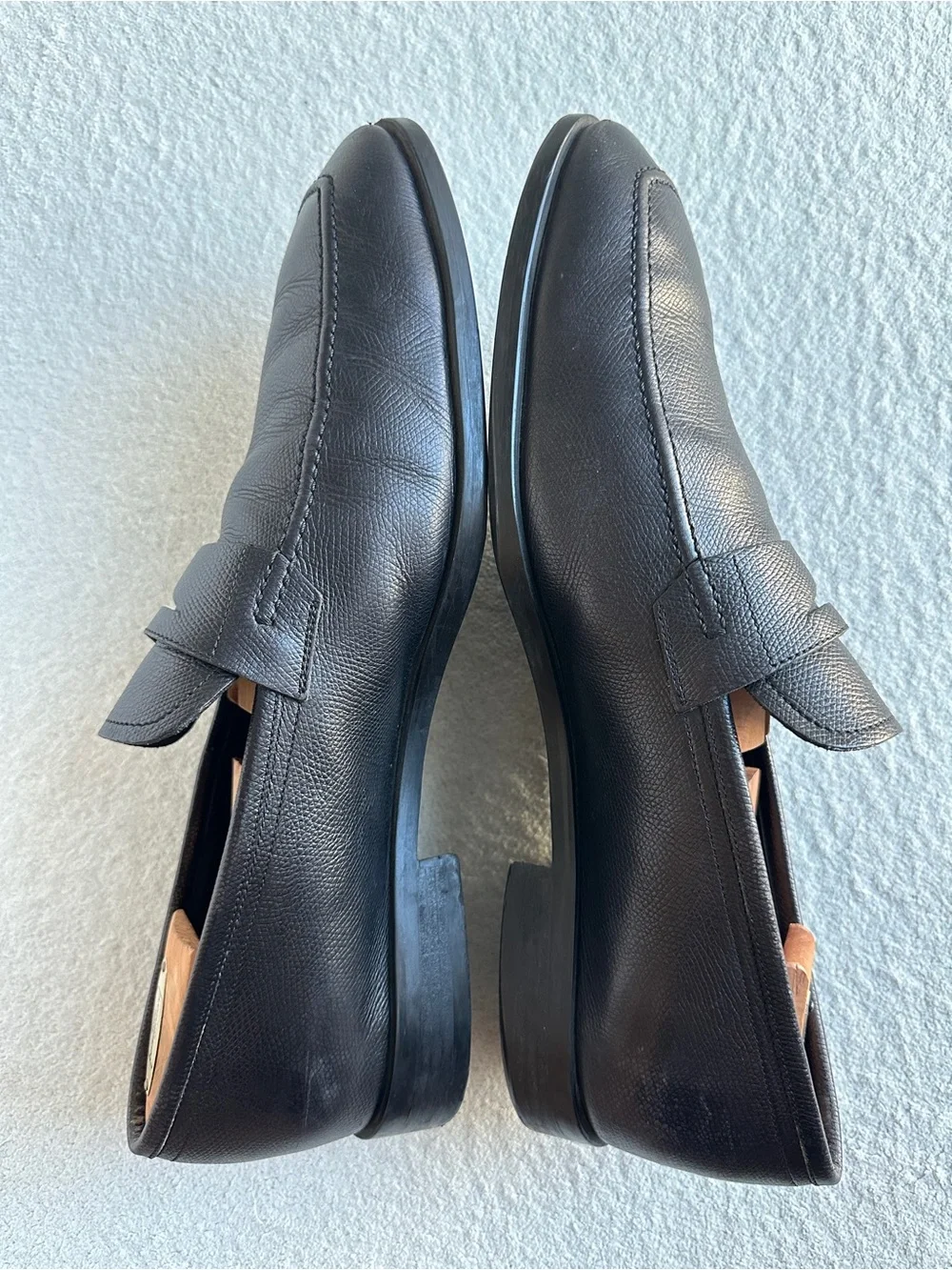 Salvatore Ferragamo black pebbled leather penny‎ loafer size 12 EE